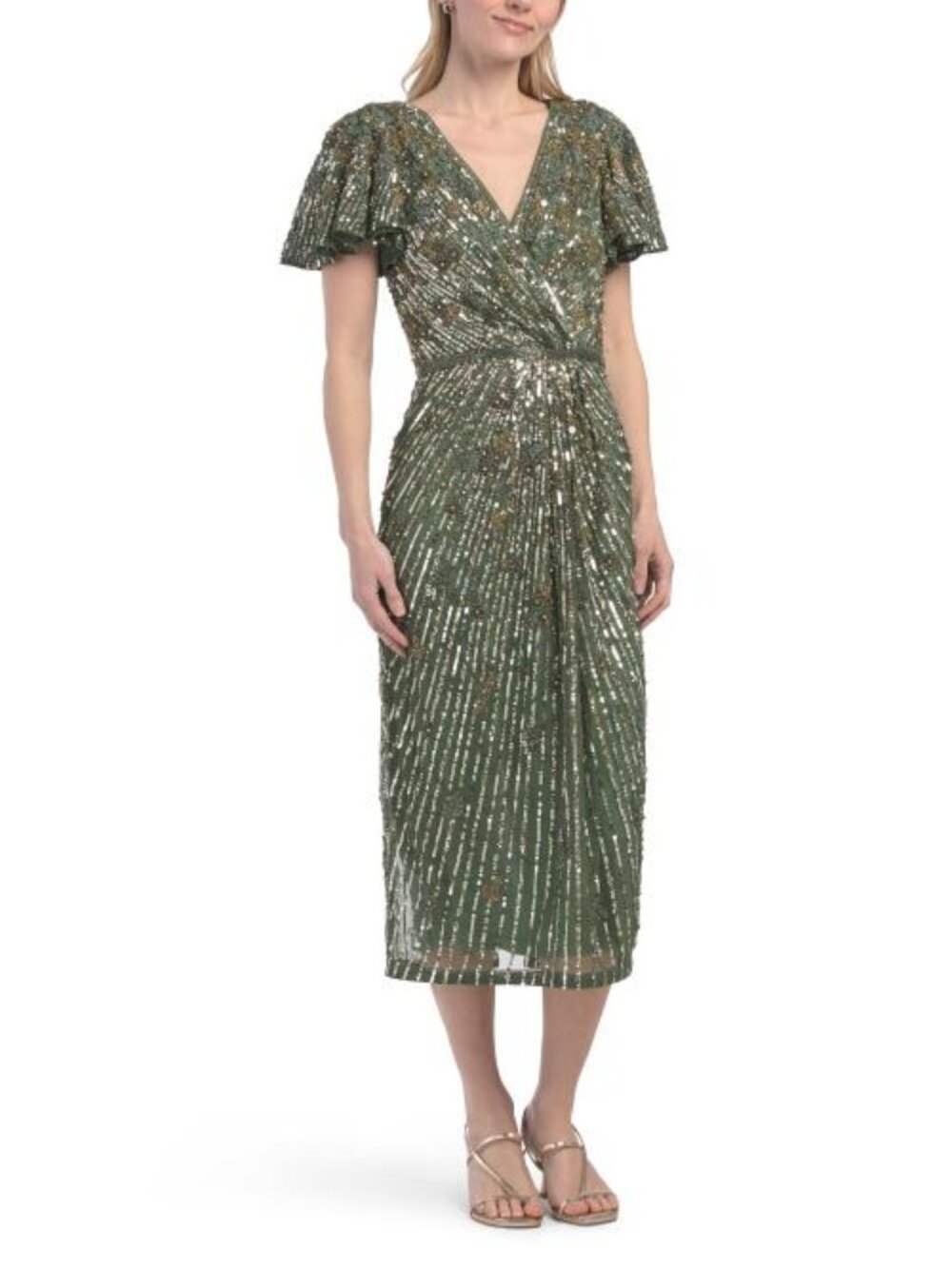 MAC DUGGAL Short Sleeve 3d Embellished Cocktail Dress